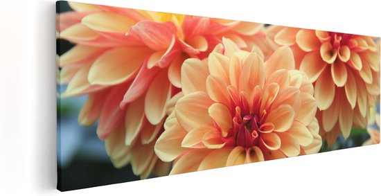 Artaza Canvas Schilderij Oranje Dahlia Bloemen  - 60x20 - Foto Op Canvas - Canvas Print