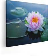 Artaza Canvas Schilderij Roze Lotusbloem Met Waterlelies  - 100x80 - Groot - Foto Op Canvas - Canvas Print