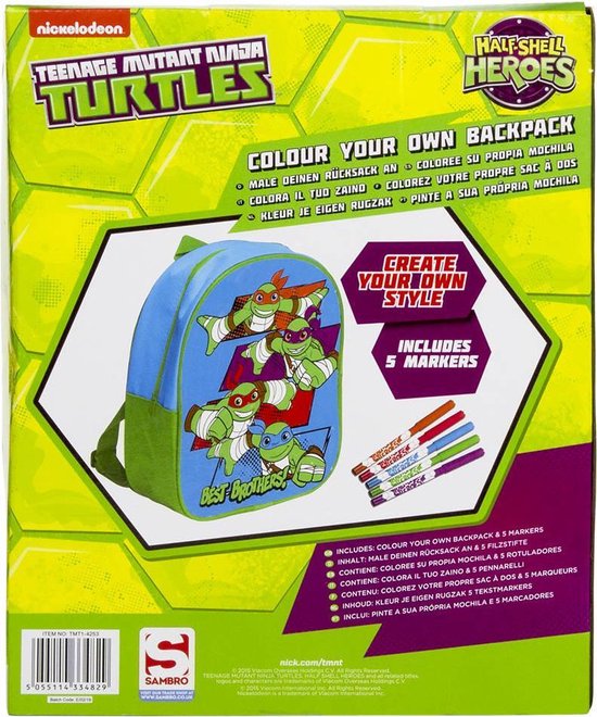 Sac à dos Teenage Mutant Ninja Turtles - Colorez votre eigen sac à dos!