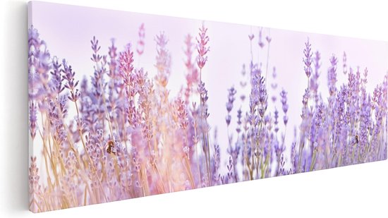 Artaza Canvas Schilderij Paarse Lavendel Bloemen  - 90x30 - Foto Op Canvas - Canvas Print