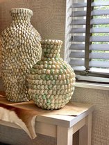 SHELL vaas - Bamboe & Schelpen - Beige & Groen