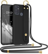 kwmobile Hoesje voor OnePlus Nord N100 - Telefoonhoesje met koord en handgreep - Hoes voor smartphone in zwart