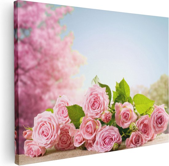 Artaza Canvas Schilderij Boeket Roze Rozen Bloemen - 40x30 - Klein - Foto Op Canvas - Canvas Print