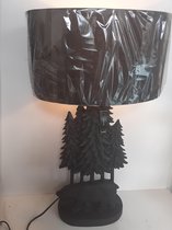 Beren beelden Beer zwart onder bomen als tafellamp inclusief kap en lamp van J-Line  60x33x20 cm