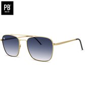 PB Sunglasses - Legend Gold Gradient Blue. - Lunettes de soleil pour hommes et femmes - Polarisées - Monture en métal doré - Pont de nez supplémentaire élé