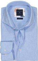 Profuomo Slim Fit  overhemd - lichtblauw linnen/katoen Oxford - Strijkvriendelijk - Boordmaat: 44