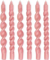 TWIST'D - Gedraaide kaarsen set - oud roze - 6 stuks - 29 cm - dinerkaars - kaarsen - twisted candles - swirl kaarsen