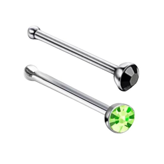 Set neusknopjes-piercing- groen-zwart- 2 mm-Charme Bijoux