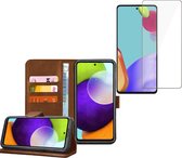 Samsung Galaxy  A52 / A52s - Book Case Portemonnee Hoesje Bruin met Screenprotector