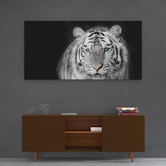 Artaza - Peinture sur toile - Tigre aux yeux bleus - Zwart Wit - 120 x 60 - Groot - Photo sur toile - Impression sur toile