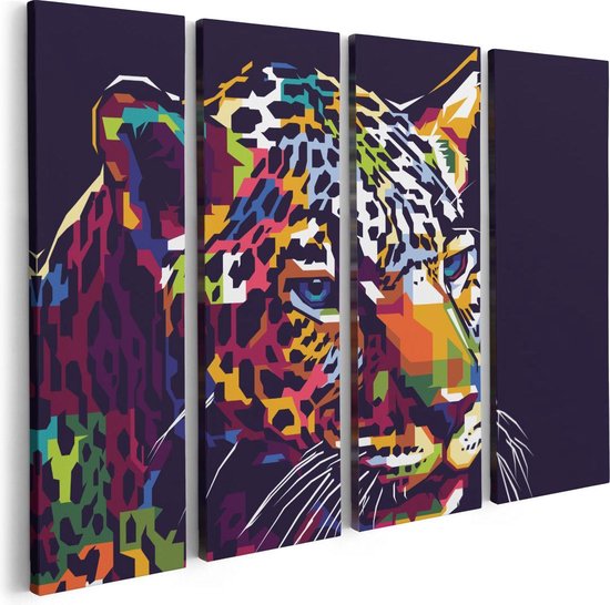 Artaza Canvas Schilderij Vierluik Kleurrijke Luipaard - Abstract - 80x60 - Foto Op Canvas - Canvas Print