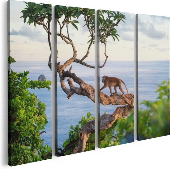 Artaza Tableau sur Toile Quadriptyque Singe Grimpe à Un Arbre Au Bord de l' Water - 80x60 - Photo sur Toile - Impression sur Toile