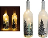 Kerst - Kerstdecoratie - Kerstdagen - Glazen fles met winterbos en 10 LED verlichting