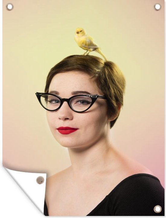 Affiche jardin - Toile jardin - Posters de jardin extérieur - Canari - Femme - Lunettes - 90x120 cm - Jardin