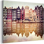 Wanddecoratie Metaal - Aluminium Schilderij Industrieel - Amsterdam - Huis - Reflectie - 160x120 cm - Dibond - Foto op aluminium - Industriële muurdecoratie - Voor de woonkamer/slaapkamer