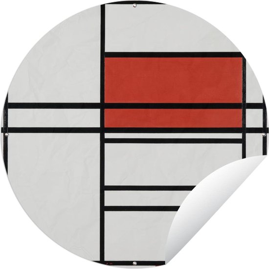 Tuincirkel Compositie met rood en wit - Piet Mondriaan - 60x60 cm - Ronde Tuinposter - Buiten