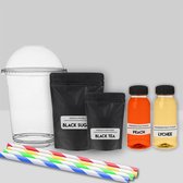 DIY Fruit Bubble Tea Pakket | Bubble Tea Kit voor 10 Bekers Smaken Lychee Peach Inclusief Dome Bekers Jumbo Rietjes Premium Black Tea