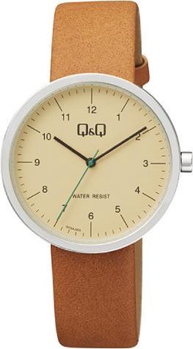 QQ by CITIZEN trendy horloge met cognac kleurige lederen band nikkelvrij 3atm waterdicht