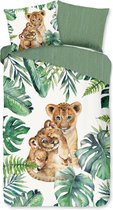 Leuke Kinder Katoen Dekbedovertrek Eenpersoons Jungle Lions | 140x200/220 | Fijn Geweven | Zacht En Huidvriendelijk