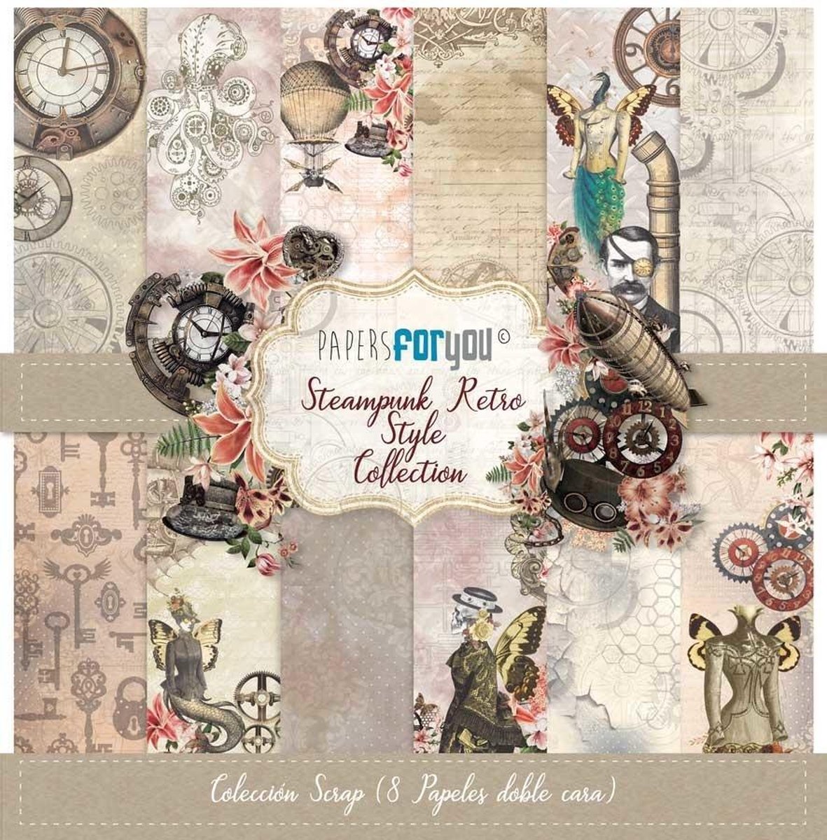Steampunk Retro Style 12x12 Inch Paper Pack (8pcs) (PFY-3405)