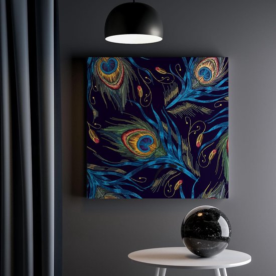 Artaza Toile Peinture Dessinée Fond de Ressorts de Paon - 40x40 - Klein - Tableau sur Toile - Impression sur Toile