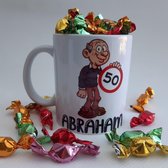 Mok of beker met "Abraham - Van harte gefeliciteerd met je 50e verjaardag!" - koffiemok, theebeker, gefeliciteerd, verjaardag, cadeautje, birthday