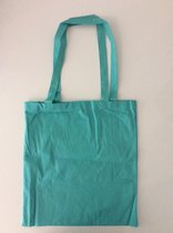 5 Katoenen tasjes turkoois 38x42cm lange hengels