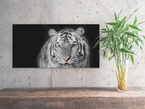 Artaza Toile Peinture Tigre Aux Yeux Bleus - Zwart Wit - 60x30 - Tableau Sur Toile - Impression Sur Toile