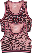 Claesen's Meisjes 2-Pack Croptop- Zebra Leopard Print Maat 140-146