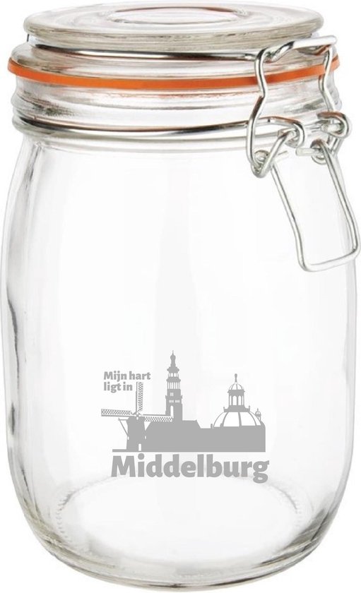 Gegraveerde Weckpot 1 ltr. Middelburg