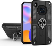 Voor Huawei Y9a koolstofvezelpatroon pc + TPU-beschermhoes met ringhouder (zwart)