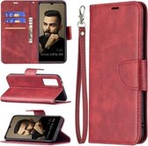 Voor vivo V21e 5G Retro Lamsvacht Textuur Pure Kleur Horizontale Flip PU Lederen Case met Houder & Kaartsleuven & Portemonnee & Lanyard (Rood)