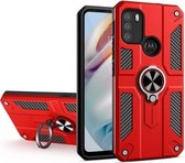 Voor Motorola Moto G60 koolstofvezelpatroon pc + TPU-beschermhoes met ringhouder (rood)