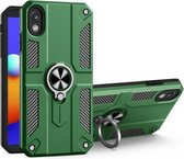 Voor Samsung Galaxy M01 Core koolstofvezelpatroon PC + TPU-beschermhoes met ringhouder (groen)