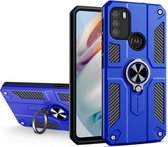 Voor Motorola Moto G60 koolstofvezelpatroon pc + TPU-beschermhoes met ringhouder (donkerblauw)