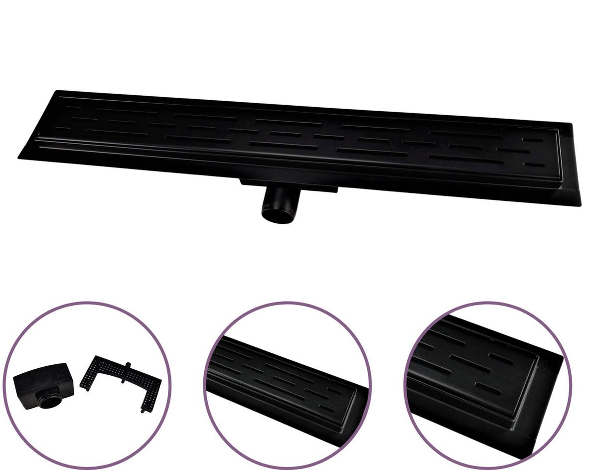 CityLine Nero douchegoot - RVS - 90cm - Zijuitloop - Mat zwart