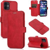 Duwvenster dubbele gesp PU + siliconen horizontale flip lederen hoes met houder en kaartsleuf voor iPhone 12 mini (rood)