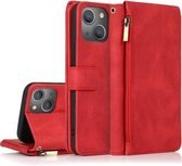 Huid-gevoel Crazy Horse Textuur Rits Portemonnee Tas Horizontale Flip Leren Hoes Met Houder & Kaartsleuven & Portemonnee & Lanyard Voor iPhone 13 (Rood)