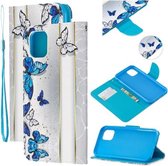 Gekleurd tekenpatroon Kruistextuur Horizontale Flip PU-lederen hoes met houder & kaartsleuven & portemonnee voor iPhone 11 Pro Max (blauwe vlinder)