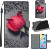 Spanning Gekleurde Tekening Magnetische Sluiting Horizontale Flip PU Lederen Case met Houder & Kaartsleuven Voor iPhone 13 mini (C14 Black Water Drop Rose)