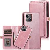 Sterke magnetische afneembare horizontale flip lederen hoes met kaartsleuven en portemonnee voor iPhone 13 (rosé goud)