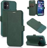 Duwvenster dubbele gesp PU + siliconen horizontale flip lederen tas met houder en kaartsleuf voor iPhone 12 (groen)