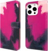 Aquarel patroon horizontale flip lederen tas met houder & kaartsleuf & portemonnee voor iPhone 13 Pro Max (Berry Color)