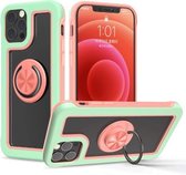 Crystal PC + TPU schokbestendig hoesje met 360 graden roterende ringhouder voor iPhone 11 Pro (Matcha Green + Peach Pink)