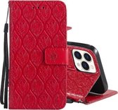 Geperst afdrukken rotan bloemenpatroon horizontale flip PU lederen tas met houder & kaartsleuven & portemonnee & fotolijst voor iPhone 13 Pro Max (rood)