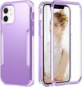 3 in 1 effen kleur schokbestendige pc + TPU-beschermhoes voor iPhone 13 (paars)