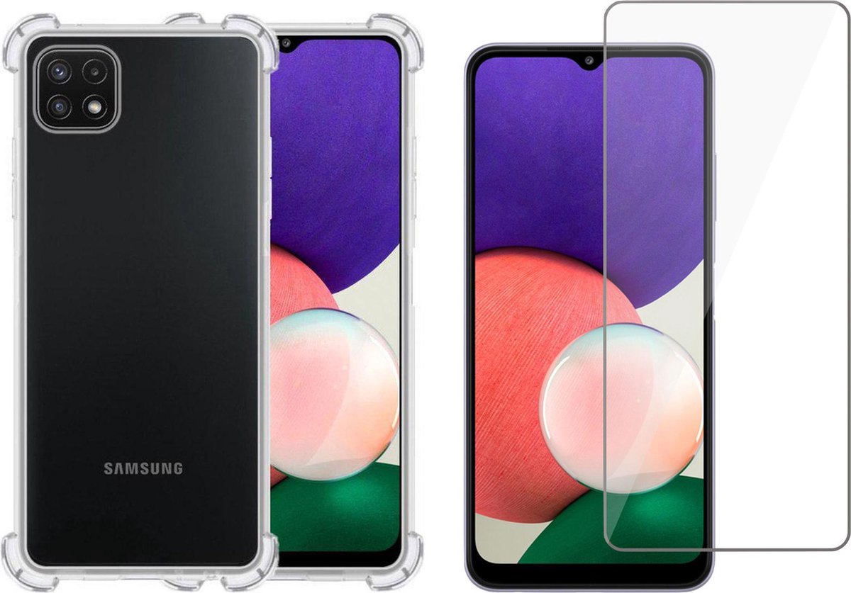Hoesje geschikt voor Samsung Galaxy A22 5G - Screenprotector Glas - Transparant
