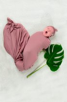 MyJalou | Babyshower | Kraam cadeau pakket | Dusty Pink Roze | (draagdoek, swaddle, babymutsje, haarbandje)