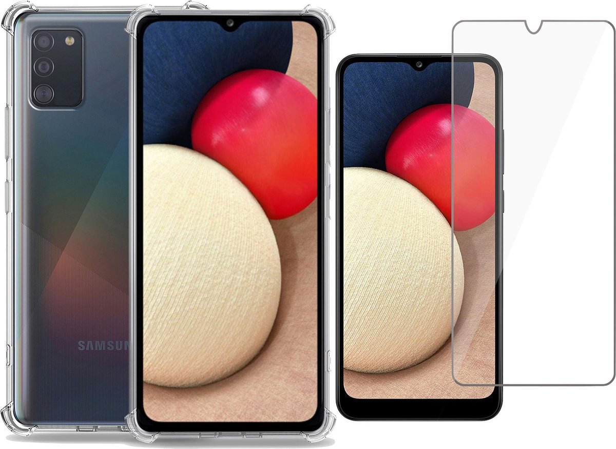 Hoesje geschikt voor Samsung Galaxy A02s - Screenprotector Glas - Transparant