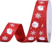 Kerst Lint 25mm (2,5cm) | Grosgrain Ripsband | Luxe Kerstlint | Happy Kerstman Sneeuwvlok | Rood (250) | Rol: 10 Meter